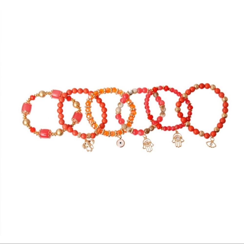 Orange Hamsa Bracelet Set